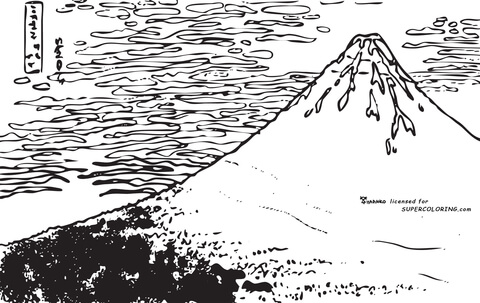 Red Fuji By Hokusai  Coloring Page